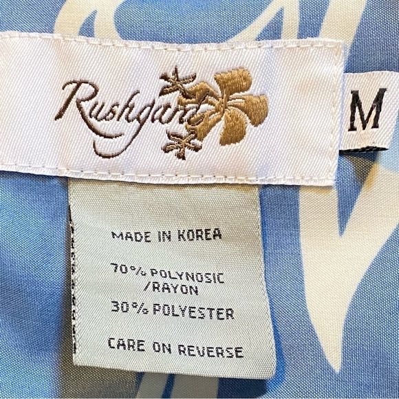 Vintage Rushgard Hawaiian Tropical Dad Button Down Shirt Top Blue Size Medium - Picture 10 of 11